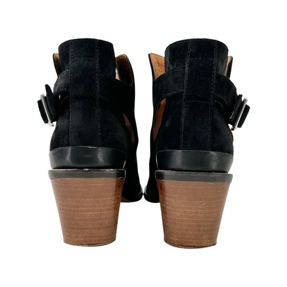 Rag & Bone Ramone Black Buckled Leather Trimmed Suede Block Heel Ankle Boots
